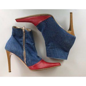 Womens Denim Square Toe 2 tone stiletto heels Boots Sz 39 Us Sz 8.5 - 9